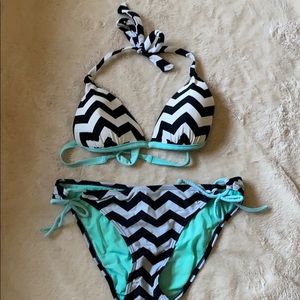 Black and White Chevron Bikini with mint